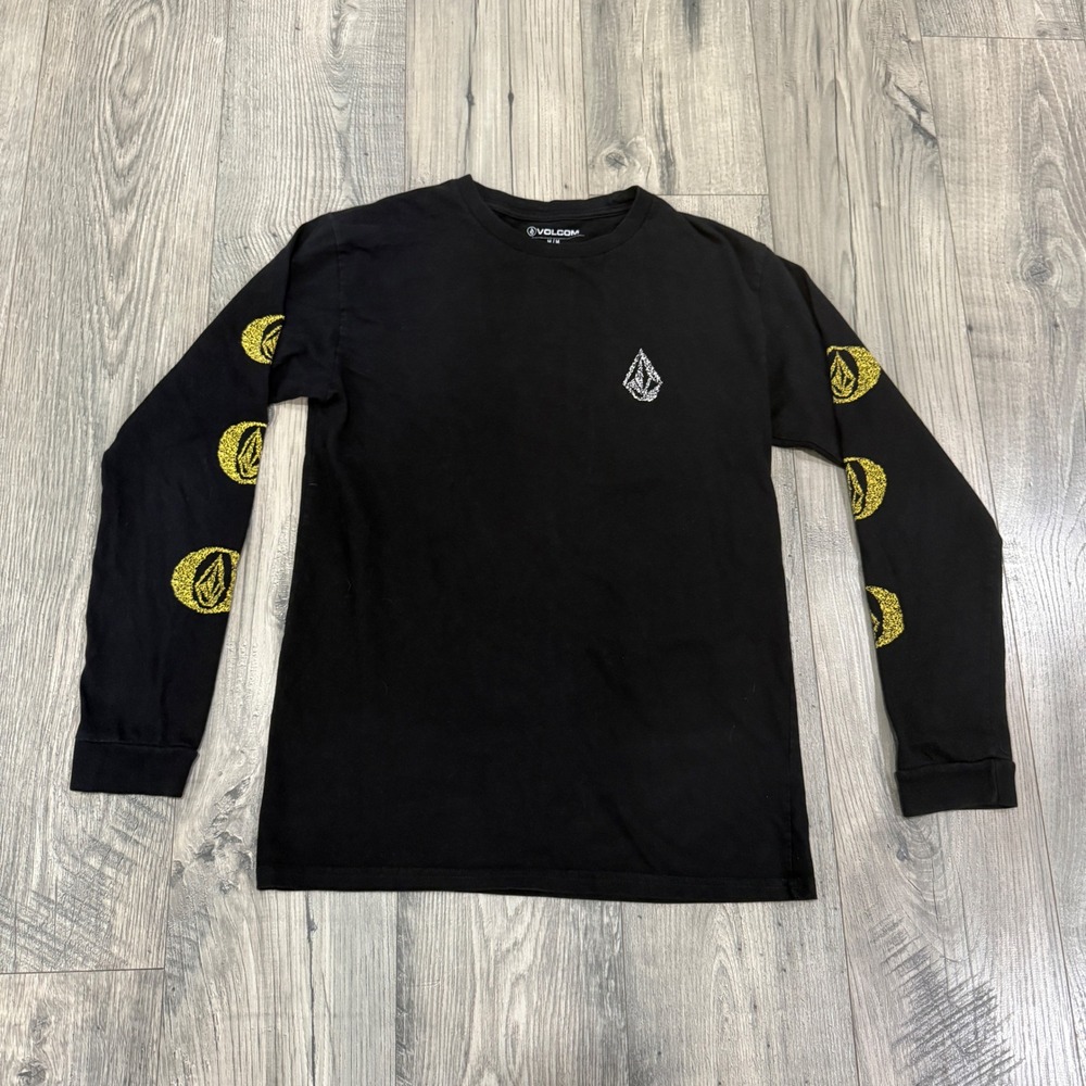 Volcom Mens Long Sleeve Graphic T-Shirt Black Yellow Stone Logo Size M